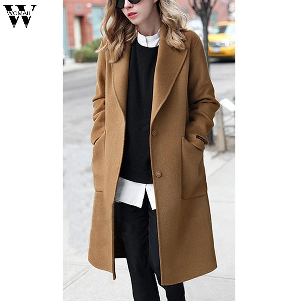 Womail Womens Coats Womens Winter Lapel Button Long Trench Coat Jacket Ladies Overcoat Outwear Coat women M-5XL