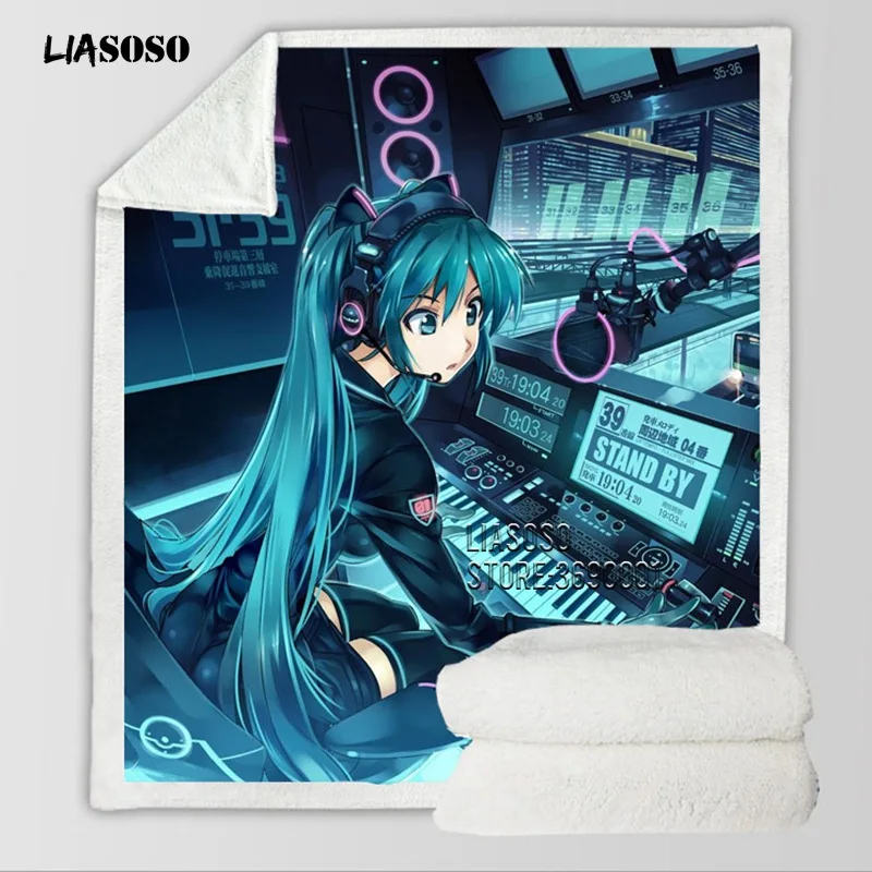 

3D Printed Hatsune Miku Vocaloid Cute Girl Throw Blanket Thin Quilt Soft Sofa Chair Bedding Home Indoor Supply T43