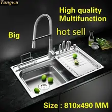 Стандартная кухонная раковина с одним лотком большая роскошная модная пищевая 304 нержавеющая сталь Горячая Распродажа 810x490 мм