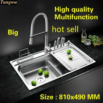 Online Free Shipping Standard Kitchen Single Trough Sink Big Luxury Fashion Food-grade 304 Stainless Steel Hot Sell 810x490 MM