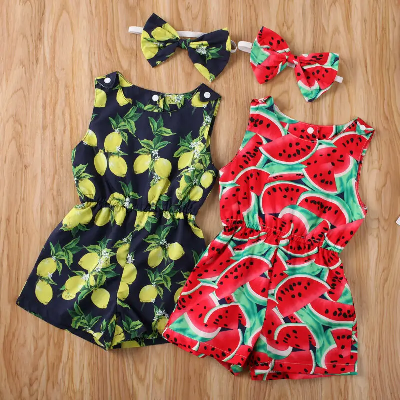 

2PCS Newborn Baby Girl Kid Tops Romper Fruit Pants Headband Outfit Set Clothes