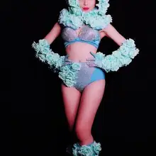 Синие кристаллы, блестки, Боди для ночного клуба, DJ, певица, танцевальные костюмы, вечерние костюмы для бара, одежда для сцены, сексуальное шоу, прозрачный тонкий комбинезон