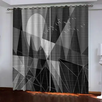 

grey geometric 3D Window Curtain Dinosaur print Luxury Blackout For Living Room 3d curtains