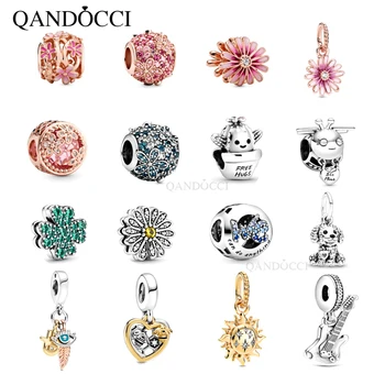 

QANDOCCI 2020 Spring Series 925 Silver Flower Reflexions Daisy Four Leaf Print Dog Guitar Music Notes Cactus Bee Charm Bracelet