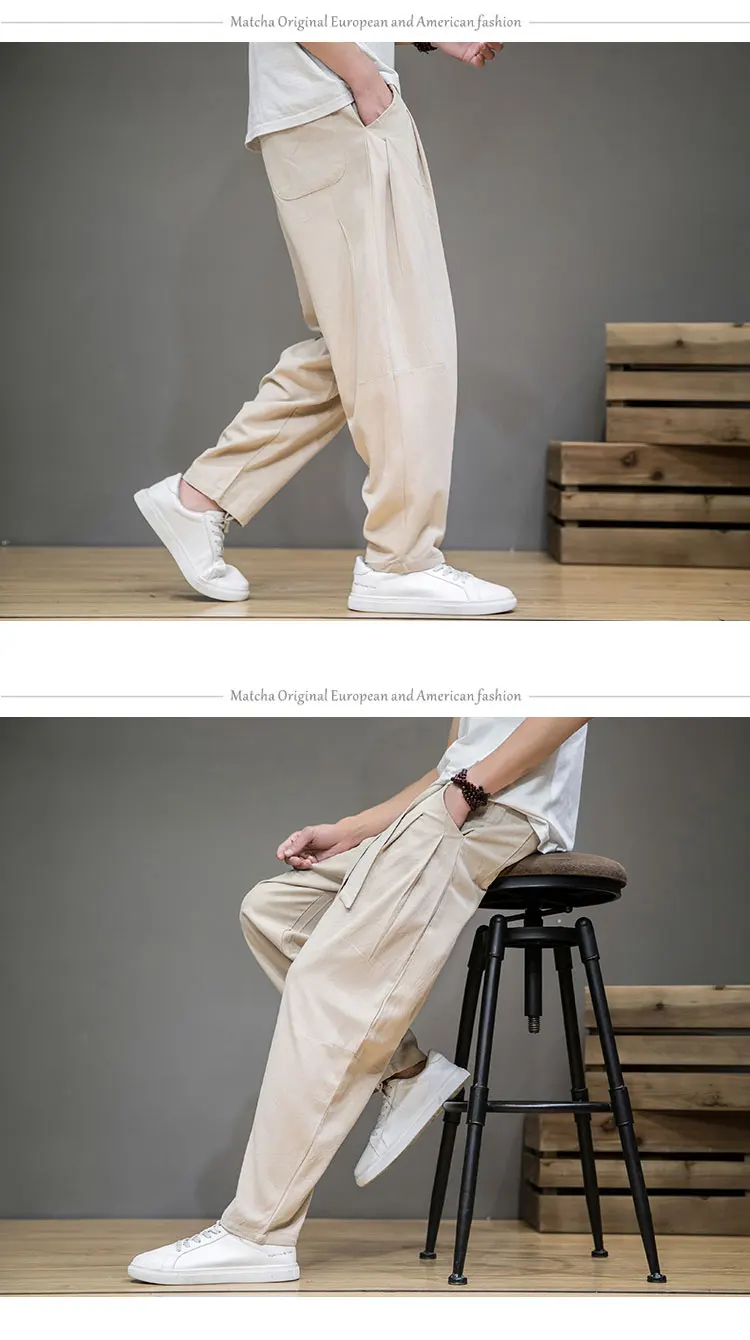 genie pants Spring Cotton Linen Pants Men Elastic Waist Casual Harem Pant Loose Sweatpants Traditional Chinese Trousers pantalons homme tie dye harem pants