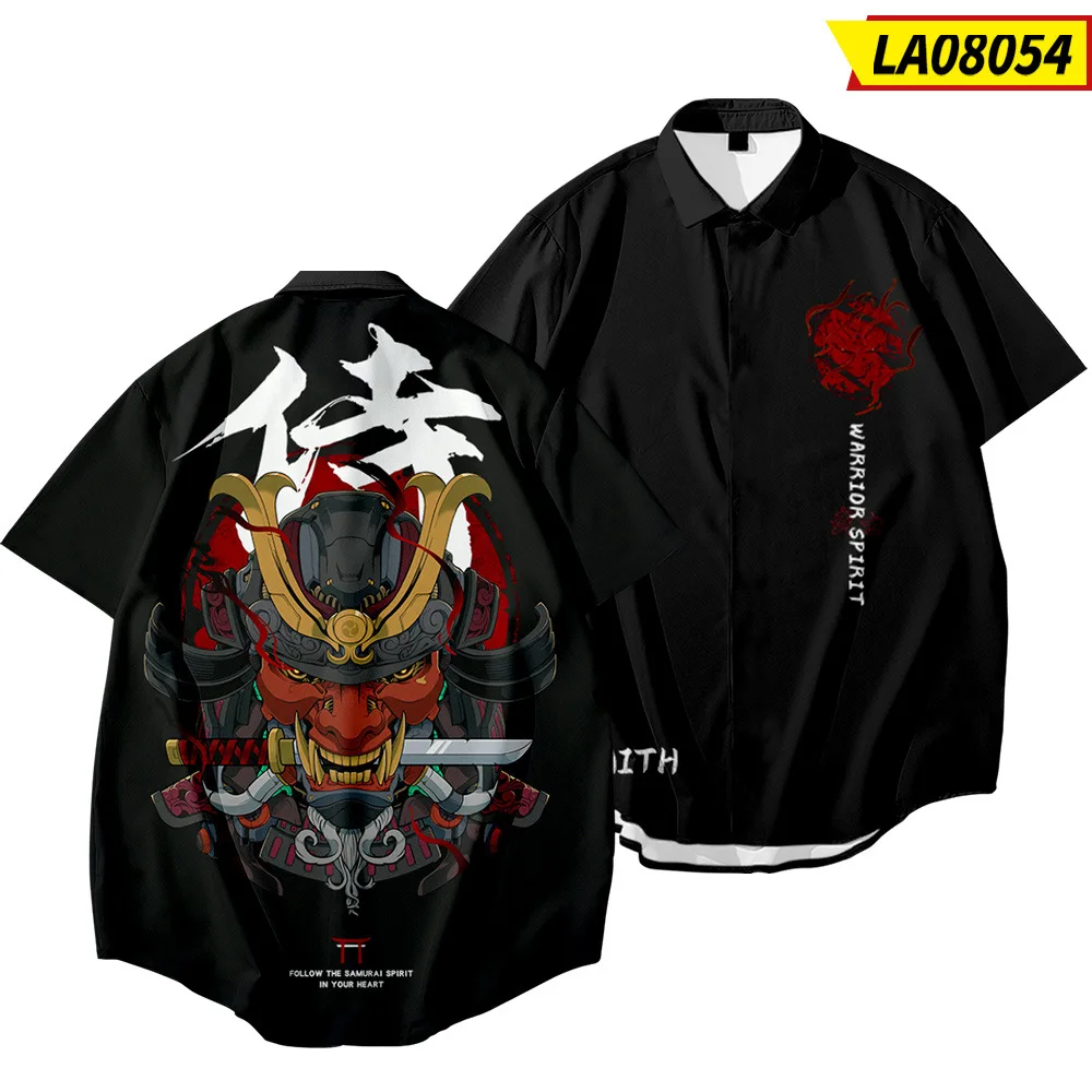 

2021 Summer Mens Hawaiian Black Printed Short Sleeve Loose Shirt Beach Turn-down-collar Streetwear Oversize 6XL