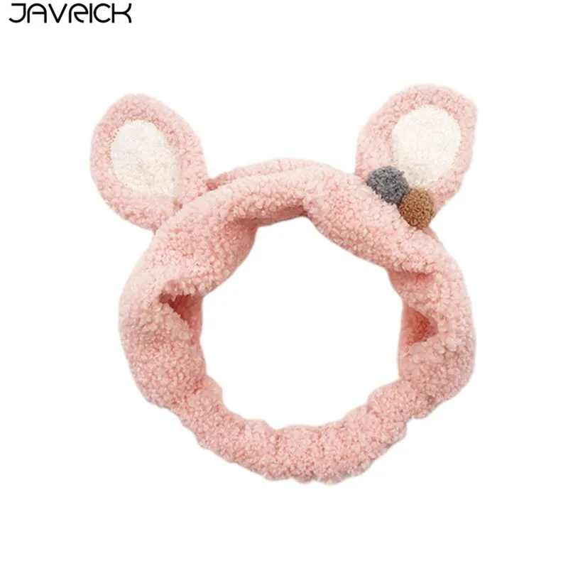 Korean Pink Корейская женская повязка на голову с милыми заячьими ушками, зимняя пушистая плюшевая повязка для волос 35EF - Цвет: Korean Pink