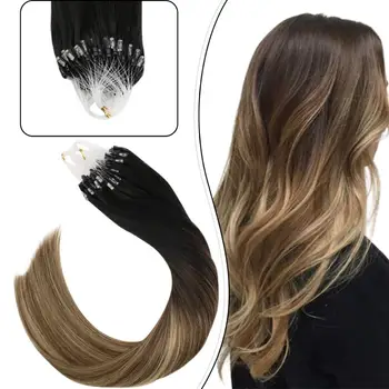 

Ugeat Micro Loop Human Hair Extensions 14-24" Brown #1B/4/27 Natural Brazilian Remy Hair Micro Ring Hair Extension 1g/1s 50g/Set