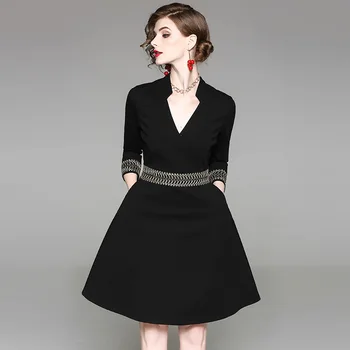 

Spring Autumn New Vintage Office Black Dress Women Elegant Mini Dress Fashion Ladies Dresses European Style Dress Vestidos D3297