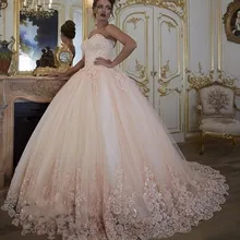 Бальные платье светильник кружево цвета шампанского с аппликацией блестками милое, без рукавов, с кружевом сзади Линия развертки поезд Вечерние знаменитости