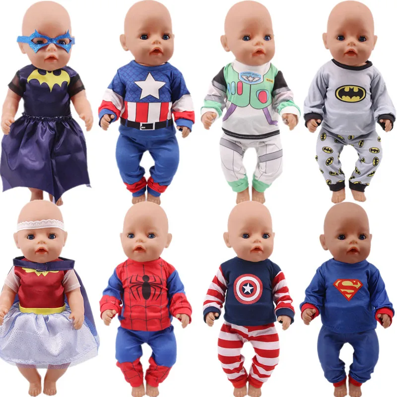 Doll Clothes 2Pcs/Set Superheros Clothes Cosplay For 18 Inch American Doll & 43 Cm New Born Baby Accessories,Logan Boy Doll Gift 2pcs baby blankets newborn hat set cotton soft swaddle infant storage blanket new born photography wraps toddler accessories