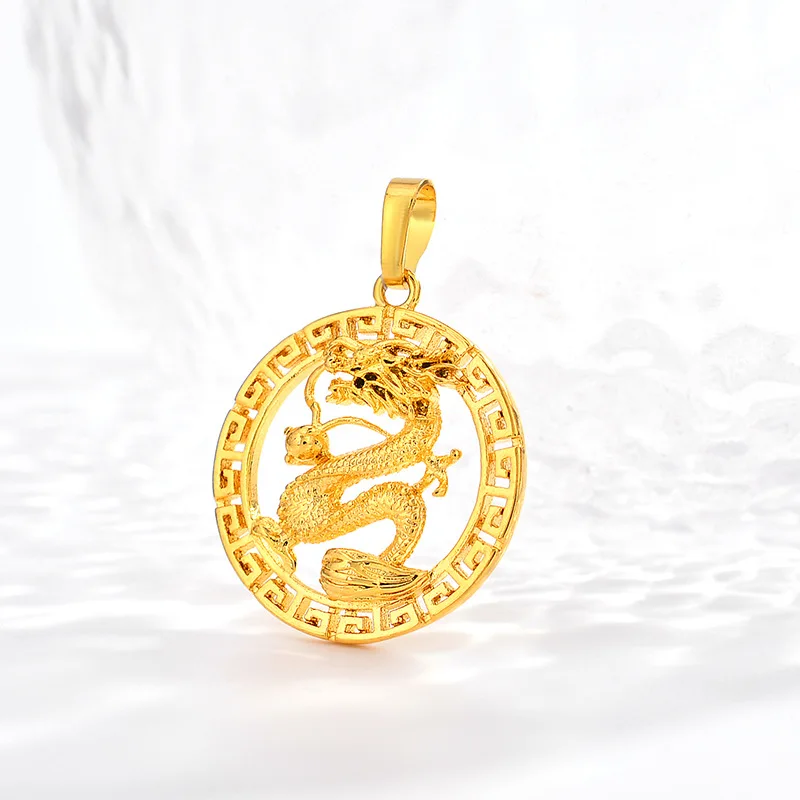 

Gold 14K Pendant for Chain Necklace Round Zodiac Hanging Dragon Pattern Women's Necklace Pendant without Chain Birhtday Gift Man