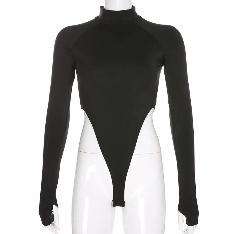 Black Solid Long Sleeve Winter Bodysuit Fall Orange Turtleneck Basic Bodycon Body Suits For Women Jumpsuit Short - Цвет: Черный