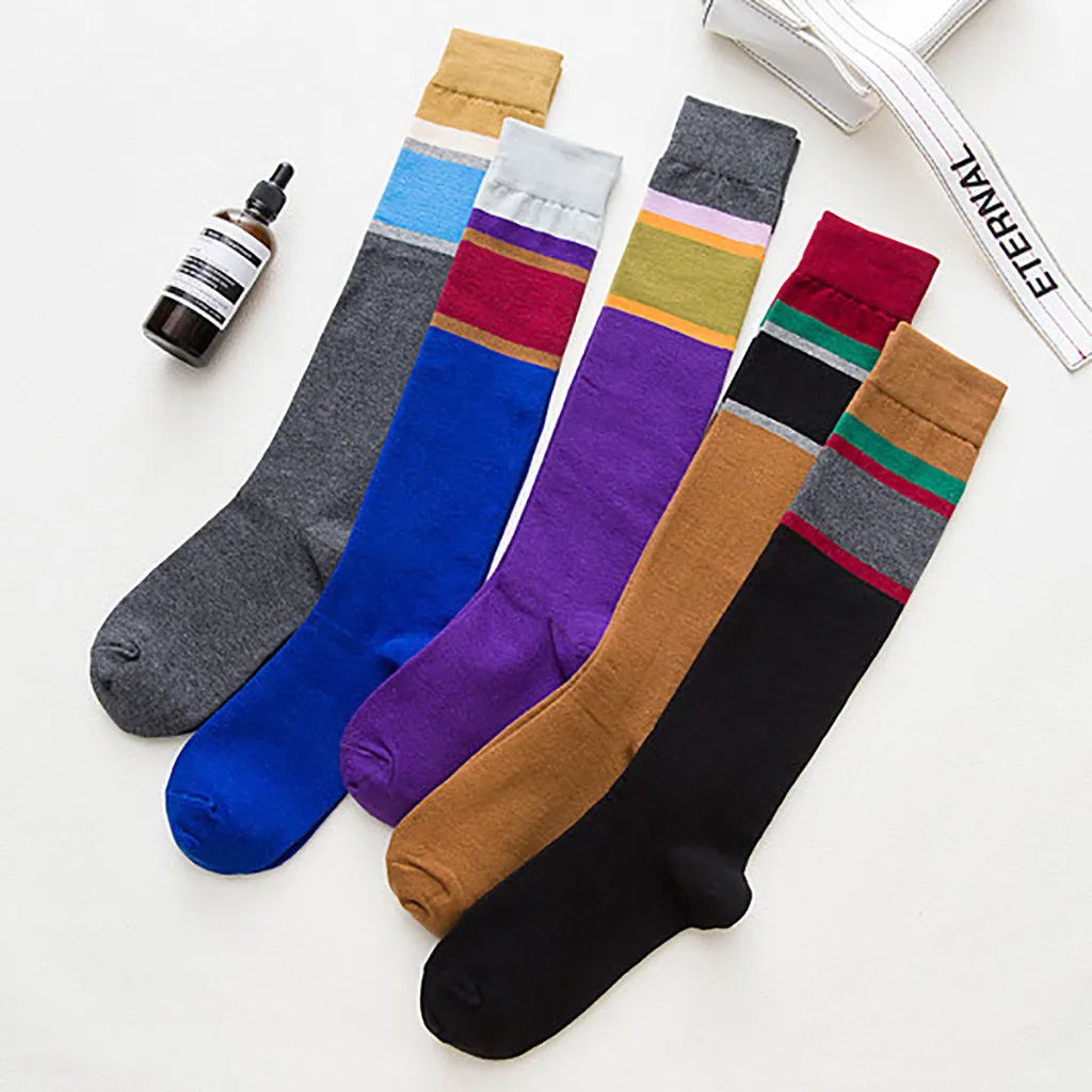 JAYCOSIN Women Harajuku Skateboard Socks Patchwork College Style Knee Socks Fashion Striped Casual Cotton Over Knee Socks Nov08