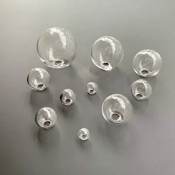 

200pcs Transparence Mini Lightbulb Globe Glass bubble round ball with hole Diy hollow glass orbs vial pendants jewelry findings