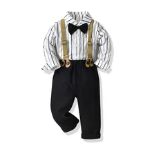 Zestaw dla dzieci maluch Baby Boy ubrania bawełniane w paski koszula czarne spodnie z paskiem na 1 do 6 lat kostium dla dzieci tanie tanio BOOJIAWA COTTON Chłopcy 7-12m 13-24m 25-36m 4-6y Na co dzień CN (pochodzenie) Wiosna i jesień Wykładany kołnierzyk