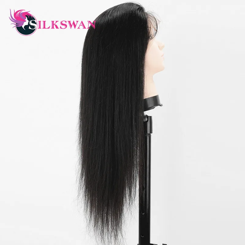Silkswan прямые 13x4 кружевные передние человеческие волосы парики предварительно выщипанные Детские Волосы бразильские волосы remy Wig130Density# 1B 10-26 дюймов для женщин
