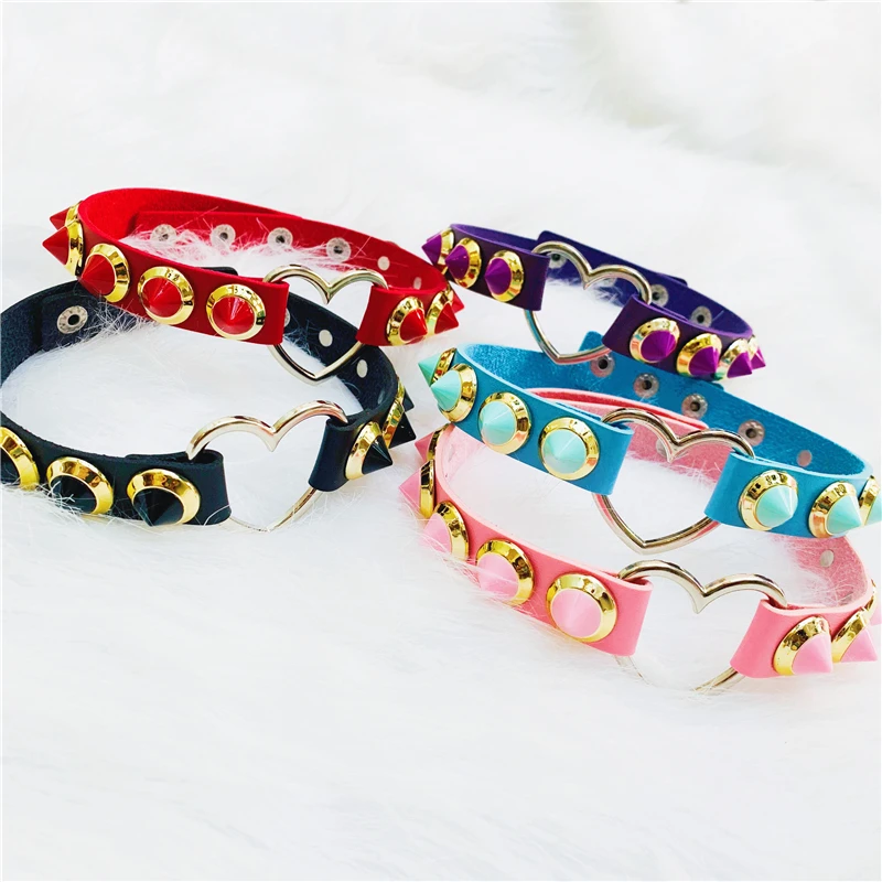 Кожаный женский Чокер ожерелье в стиле панк готическое сердце кожаное колье