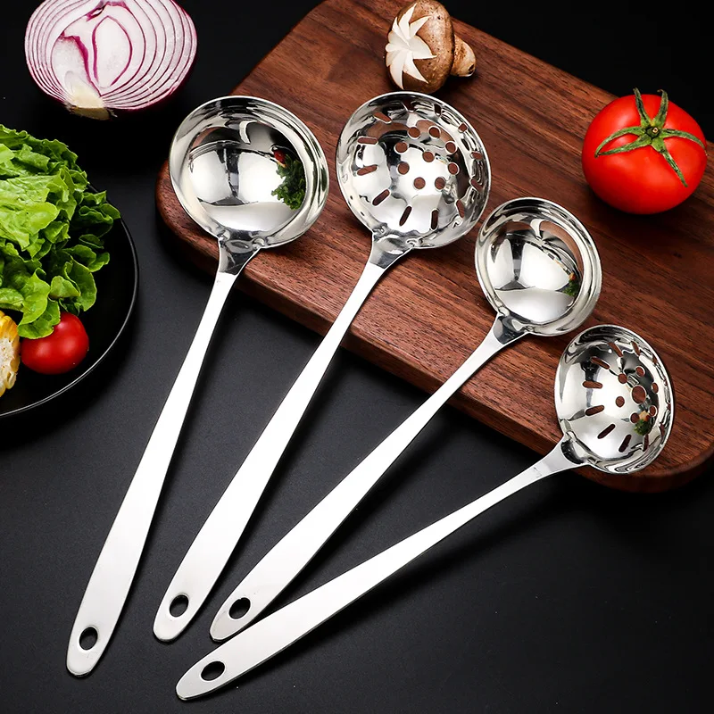 Stainless Steel Spoon Stainless Steel Soup Spoon Colander Kitchen Long Handle Tableware Hot Pot Soup Ladle Ramen Noodles Tablespoons Home Utensils