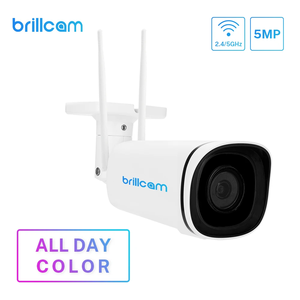 

Brillcam Wifi Camera Full Time Color 2.4G/5G 5MP HD Outdoor Waterproof Night Vision Cam Indoor Home Security Surveillance