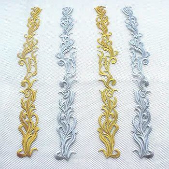 

Iron On Appliques Gold Embroidery Flower Cosplay Costumes Garment Patches Embroidered Garment Trims Gold And Silver 60cm*6.5cm