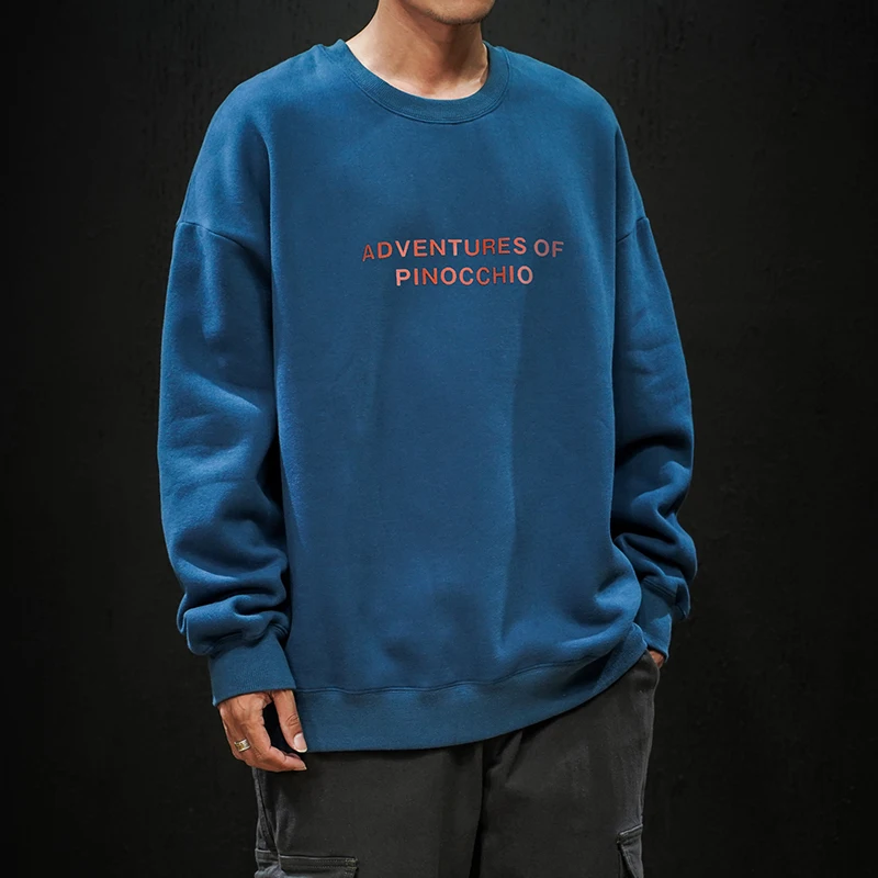 

2019 Spring And Autumn Men's New Casual Letter Pattern Printing Long-sleeved Round Neck Hoodies Loose Temperament Trend Cotton