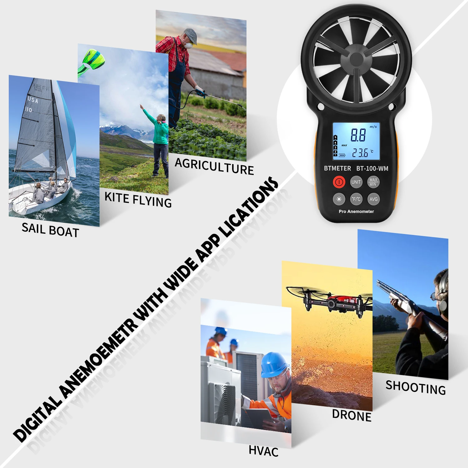 WapoRich RQ-100WM Digital Anemometer Barometer Handheld Wind Speed Meter Measure Humidity/Altitude/Barometric/Windchill/Air Temperature For Sailing Windsurfing HAVC