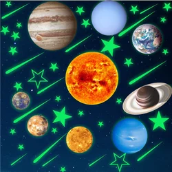 Fluorescent Moon Nine Planets Solar System Luminous Sticker Children's Room Ceiling Decoration Wall Decals Kids Wallpaper