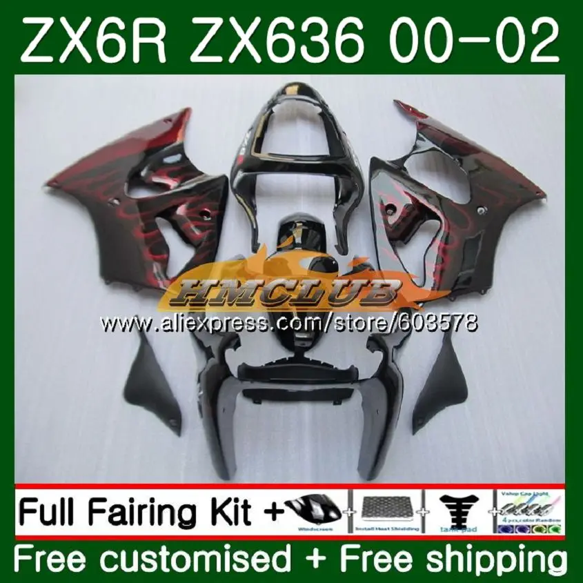 Корпус для KAWASAKI ZX-636 ZX 6 R ZX636 ZX6R 00 01 02 Красный Пламя 106CL. 2 ZX 636 600CC ZX-6R ZX600 ZX 6R 2000 2001 2002 обтекатель - Цвет: No. 1