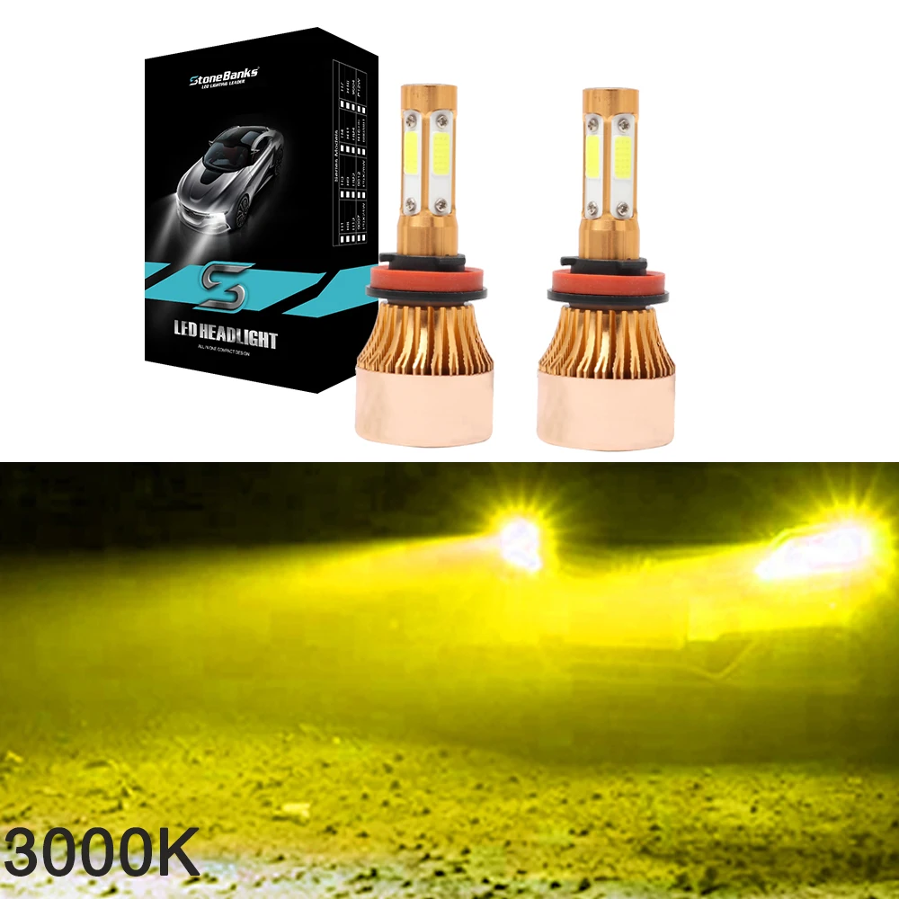 Stone Banks 4 стороны 16000LM H4 H7 H11 H8 H9 H16 H1 H3 HB1 9005 HB3 9006 HB4 H13 9007 HIR2 светодиодный автомобилей головной светильник 100 Вт авто светильник лампы - Испускаемый цвет: 2 Pcs 3000K Golden
