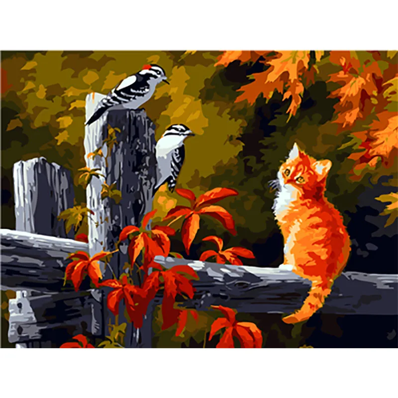 Кошка абстрактная картина в рамке номер пронумерованная масляная краска DIY Краска по номерам Раскраска по номерам красочные украшения для дома в виде животных - Цвет: Painting By Numbers7
