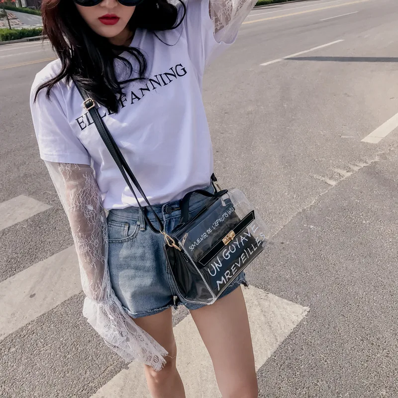 

New Transparent Zibao Alphabetic Handbag, Korean Version Fairy Single Shoulder Bag, 2019