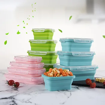 

Creative Collapsible Silicone Food Container Portable Bento Lunch Box Microware Home Kitchen Outdoor Food Storage Containers Box