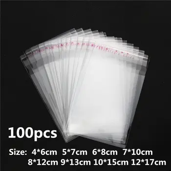 

100pcs/lot 4*6/6*8/7*10cm Transparent Opp Adhesive Jewelry Packaging Bag Self Poly-Bag Cellophane Jewelry Package Bags Supplies