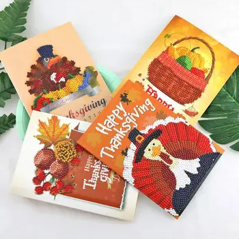 

4pcs Christmas Decor Partial Round Diamond Painting DIY Greeting Card Hanksgiving Congratulations Card Party Gift 18X13cm
