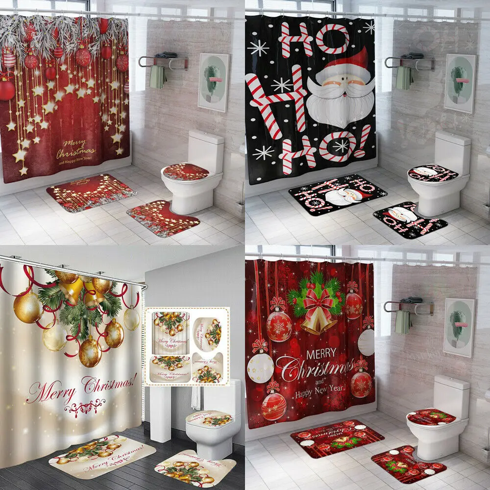 Merry Christmas набор для ванной с рисунком снеговика водонепроницаемый занавеска для душа крышка унитаза коврик нескользящий ковер домашний декор