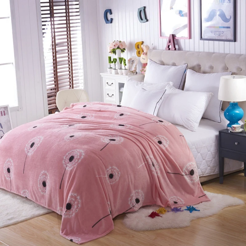 Comfortable Soft Blanket Pink Dandelion Pattern Thick Flannel Sofa Blanket Bed Sofa / Bed / Sofa / Car Multi-Purpose