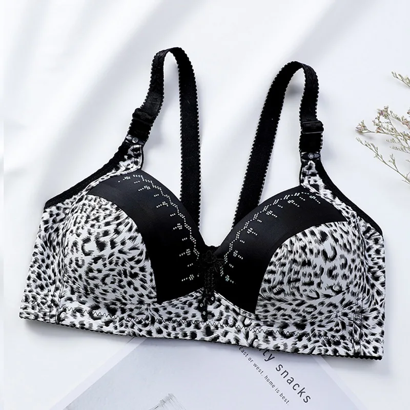 Sexy Leopard Push Up Bras For Women Fashion Front Closure Underwear Wire Free Girl Lingerie Tops Wide Strap Female Bralette strapless