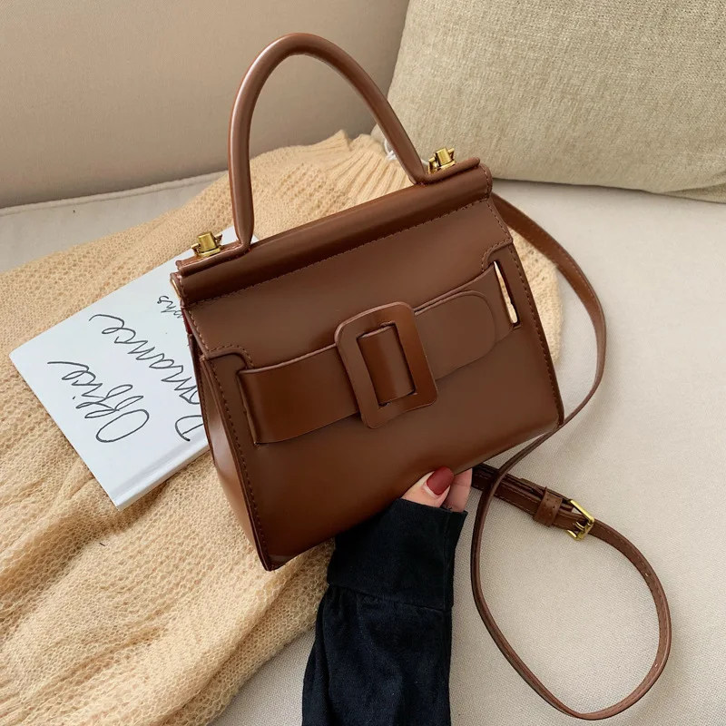 

Simple women's size texture solid color leather shoulder bag retro mobile handbag belt decorative elegant women's messenger bag