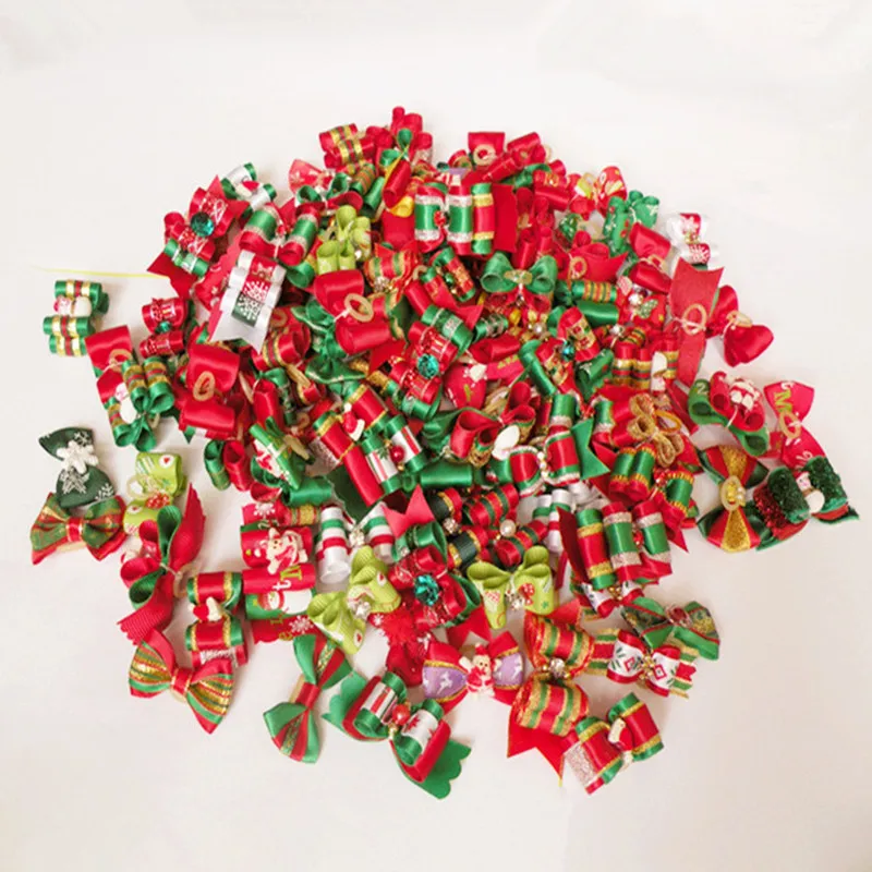 100pcs Christmas Bows Dog Cat Christmas Dog Bows Wholesale 100pc