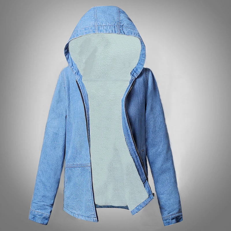 Новинка 2019 модное зимнее пальто Женское шерстяное джинсовое с капюшоном и