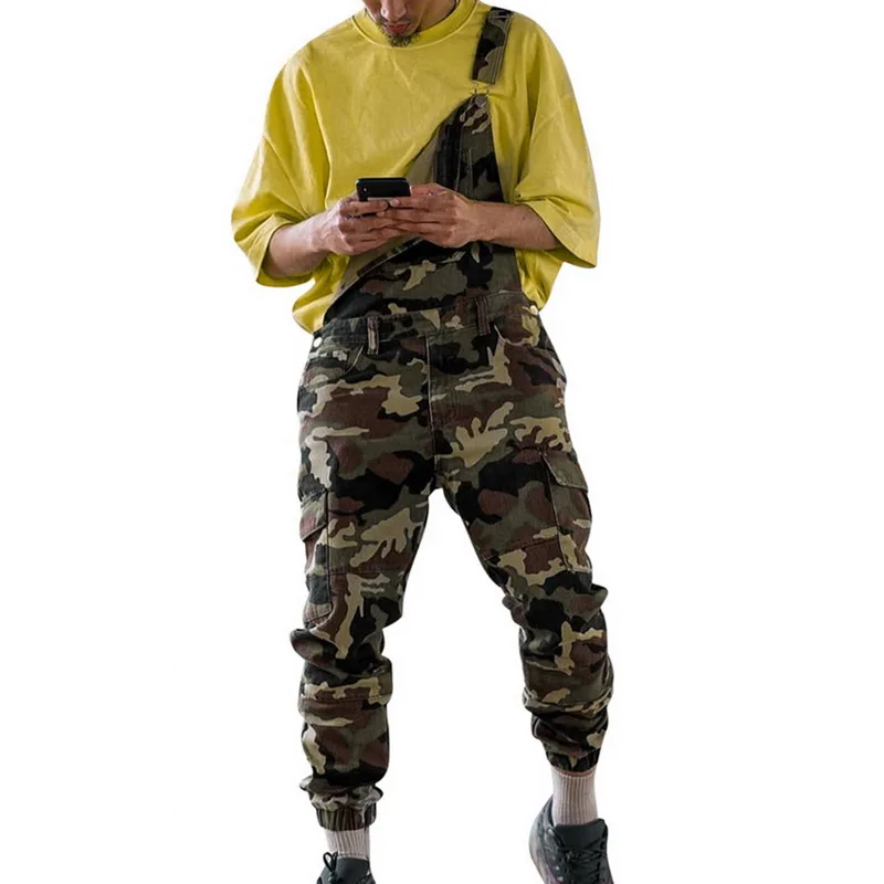 camo one shoulder JODIMITTY джинсы с карманами для улицы, мужские модные облегающие джинсовые комбинезоны, модные комбинезоны с ремнем, повседневные потертые брюки на подтяжках - Цвет: camo one shoulder