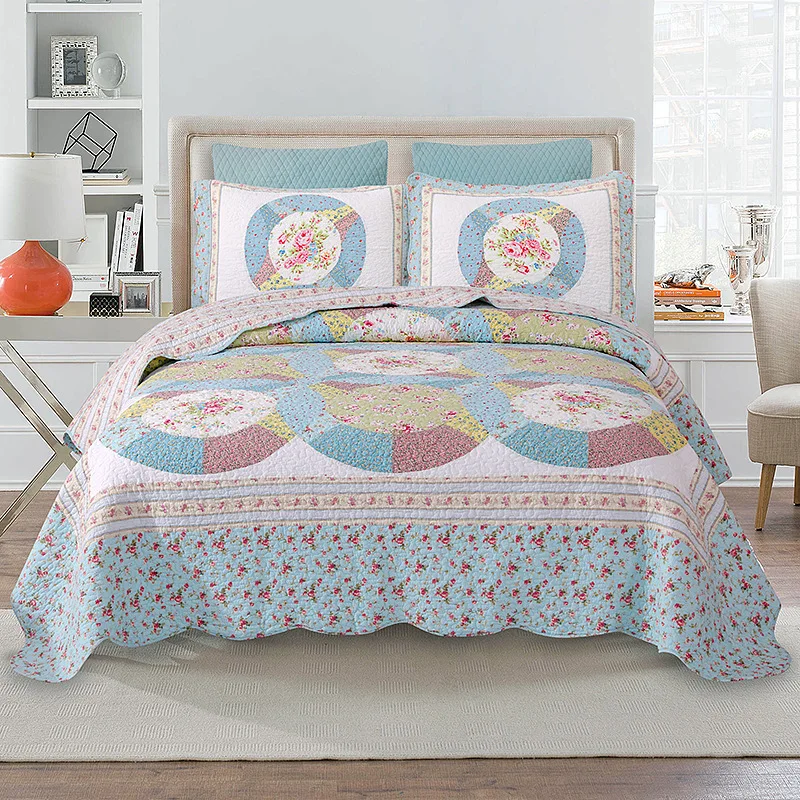 Quality Bedspread Patchwork Quilt Set 3PCS American Cotton Quilts Quilted Bed Cover Pillowcase King Size CHAUSUB Coverlet Sets