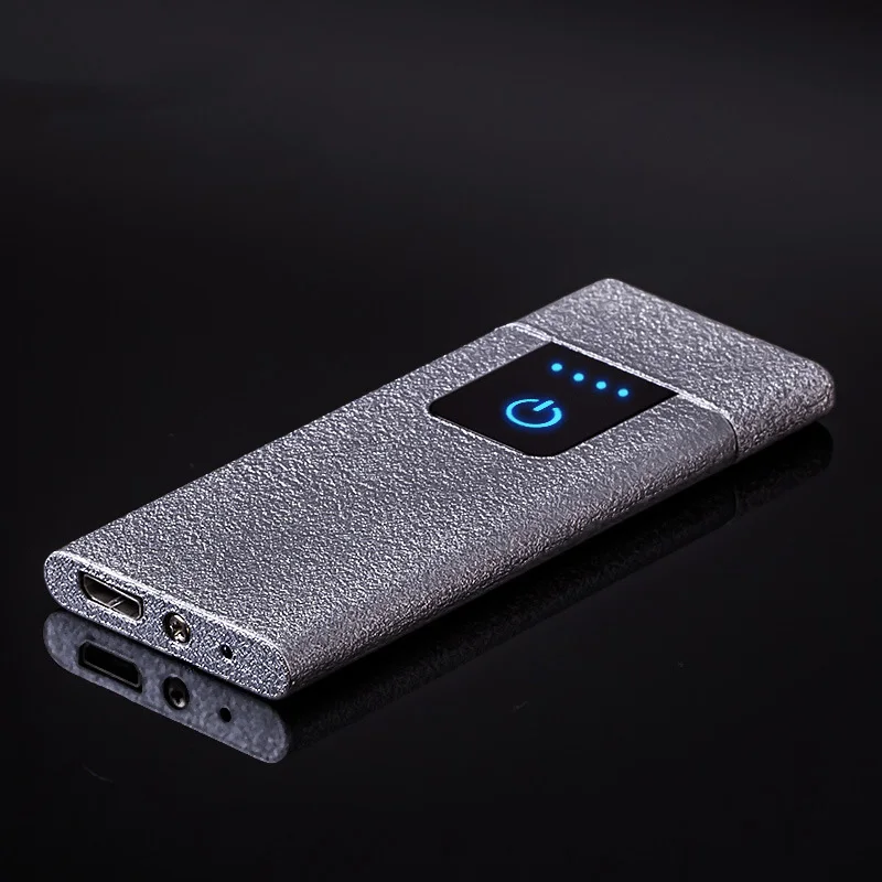 Matte Silver Зажигалки для сигарет ветрозащитный негорящий ультра-тонкий USB Перезаряжаемый сенсорный-senstive металлическая зажигалка вольфрамовый турбо для курения зажигалка usb - Цвет: Matte Silver