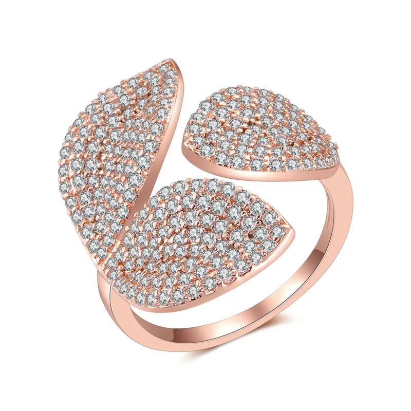 Роскошные AAA кубического циркония Micro Pave открытым кольца Установка цветок кольцо для женщин дамы обувь девочек роза кольца золотистого цвета Bague CR2034L - Цвет основного камня: Rose Gold Color 5