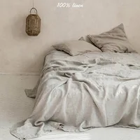 100% Washed Linen Sheet Set Natural France Flax Bed Sheet Breatherable Ultra Soft Farmhouse Bedding (1 Flat Shee 2 Pillowcases) 1