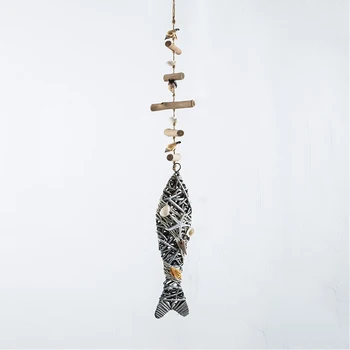 

Hand Carved Art Craft Nautical Beach Wooden Hanging Fish Bedroom Coastal Village Retro Gift Mediterranean Style Wall Decoration