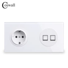 Coswall Кристалл Закаленное стекло панель настенная розетка стандарта ЕС+ 2 банды CAT5E RJ45 Интернет данных компьютерный разъем 172*86 мм R11 серии