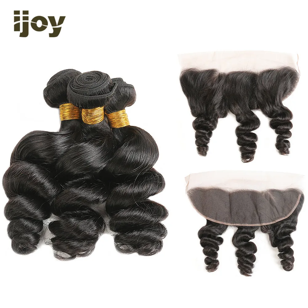 

Bundles With Closure 4x13 Lace Frontal Loose Wave Brazilian Hair Weave Bundle Human Hair Non Remy #Natural IJOY