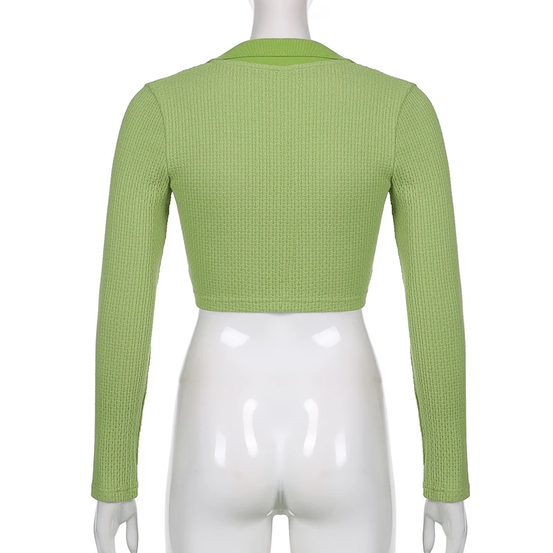 Rapcopter Green y2k Crop Top Knitted Long Sleeve T Shirt V Neck Vintag ...